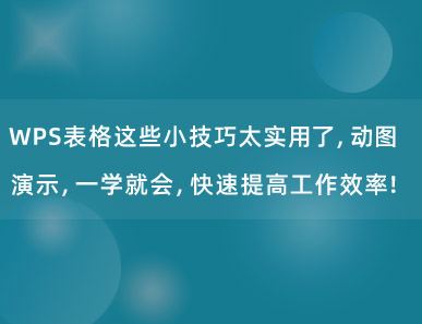 WPS表格这些小技巧太实用了，动图演示，一学就会，快速提高工作效率！